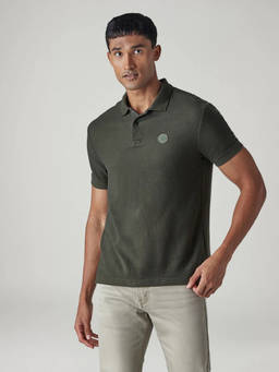 Levi's - Green Solid Cotton Regular Fit Polo T-Shirt