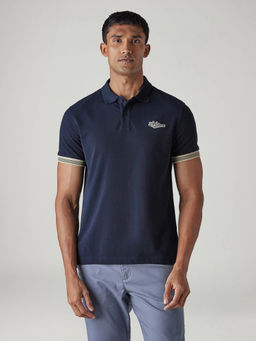 Levi's - Navy Blue Solid Cotton Regular Fit Polo T-Shirt