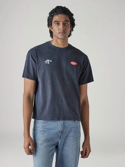 Levi's - Navy Blue Printed Cotton Boxy Fit T-Shirt