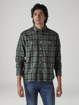 Levi's - Green Checks Cotton Relaxed Fit Shirt