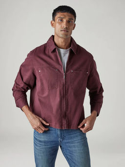 Levi's - Maroon Solid Cotton Relaxed Fit Jacket
