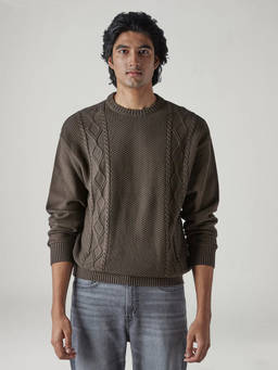 Levi's - Brown Self Design Cotton Regular Fit Sweater