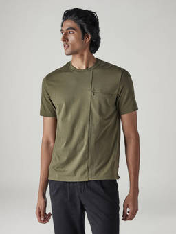 Levi's - Olive Solid Cotton Regular Fit T-Shirt