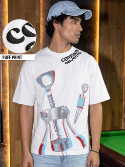 Bewakoof - White Printed Cotton Oversized Fit T-Shirt