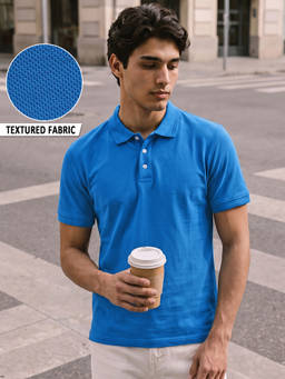 Bewakoof - Blue Solid Cotton Regular Fit Polo T-Shirt