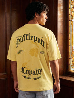 Bewakoof - Yellow Printed Cotton Oversized Fit T-Shirt