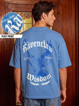 Bewakoof - Blue Printed Cotton Oversized Fit T-Shirt