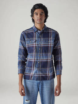 Levi's - Blue Checks Cotton Relaxed Fit Shirt
