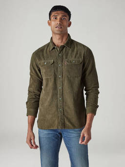 Levi's - Olive Solid Cotton Relaxed Fit Shirt