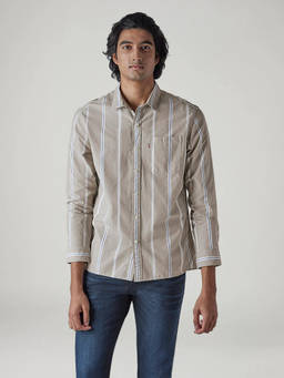 Levi's - Beige Stripes Cotton Slim Fit Shirt