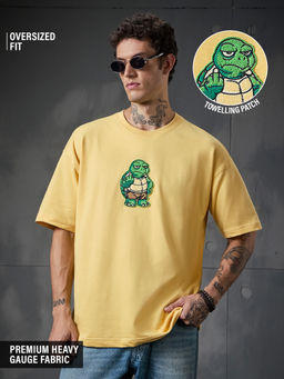 The Souled Store - Yellow Embroidered Pure Cotton Oversized Fit T-Shirt