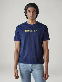 Levi's - Navy Blue Printed Cotton Regular Fit T-Shirt