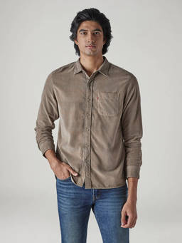 Levi's - Taupe Solid Cotton Slim Fit Shirt