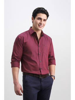 Allen Solly - Maroon Solid Cotton Regular Fit Shirt