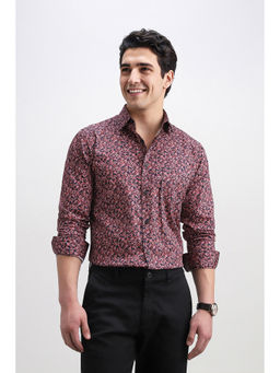 Allen Solly - Maroon Printed Cotton Regular Fit Shirt