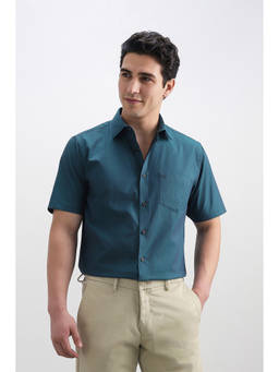 Allen Solly - Blue Solid Cotton Regular Fit Shirt