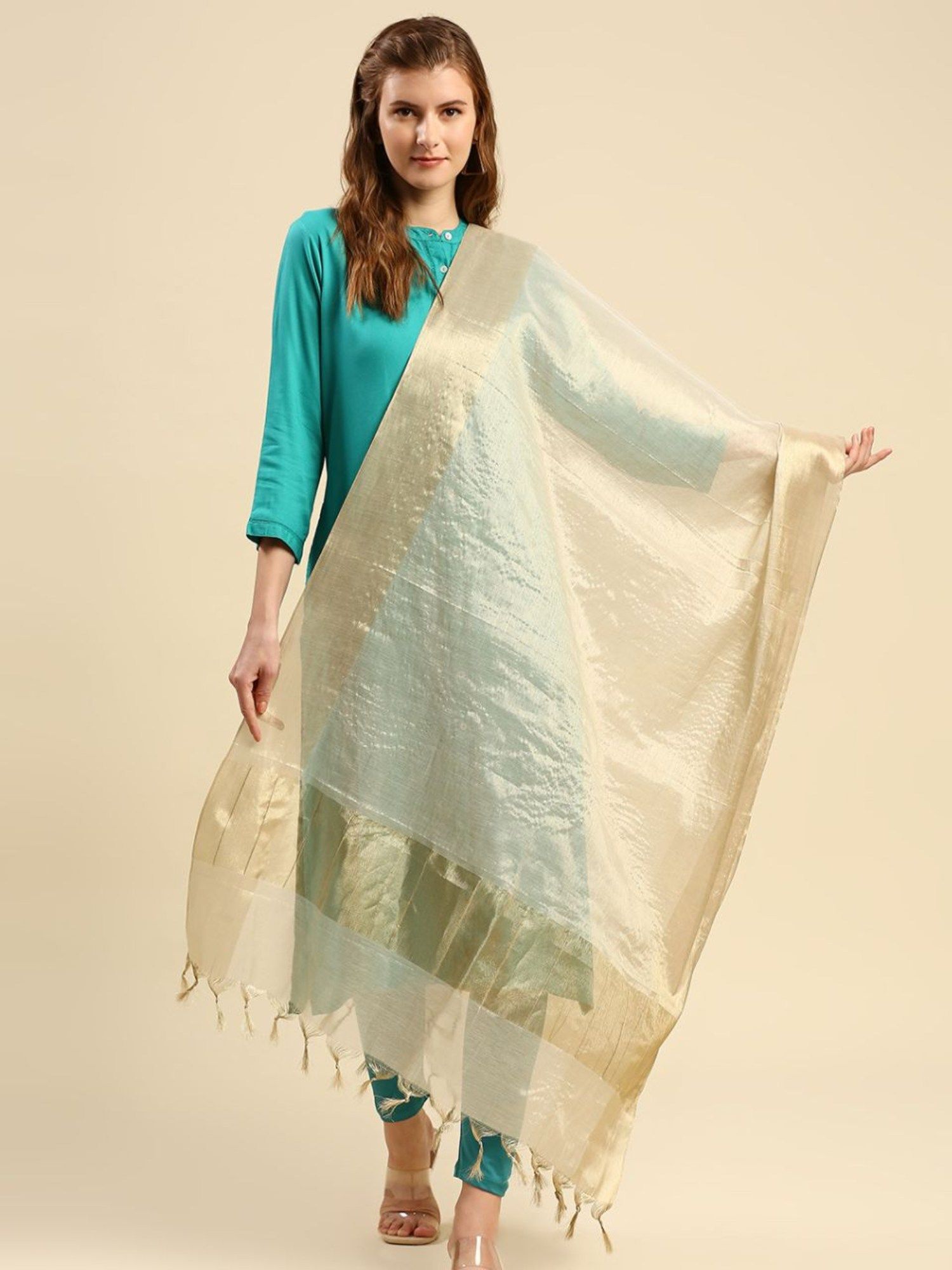 dupatta bazaar Womens Dull Gold Banarasi Tissue Silk dupatta-picture-10