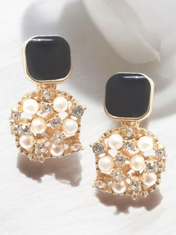 OOMPH - White & Black Pearls Square Western Drop Earrings Partywear