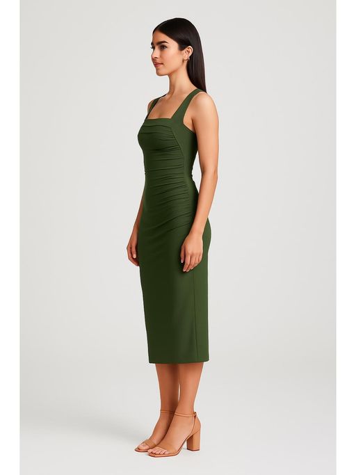 cider green dress Apple Sippin Mini in Hunter S / hunter-green it is a sweet piece of elevated style Cider Green Square Neck Ruched