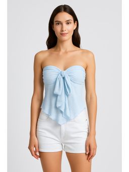 Cider - Blue Floral Tie Front Tube Crop Top