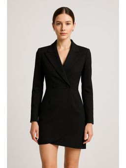 Cider - Black Collar Solid Button Mini Dress