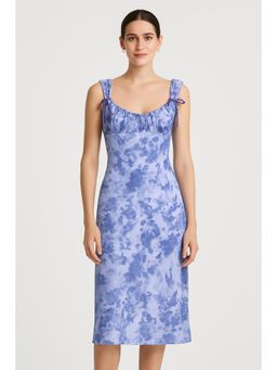 Cider - Blue Mesh Sweetheart Neck Floral Bowknot Midi Dress