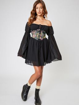 Cider - Floral Lace Up Corset Mini Dress