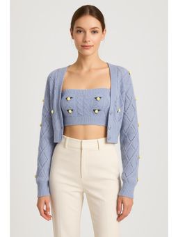 Cider - Purple Cable Knit Tube Top with Long Sleeve Shrug (Set of 2)