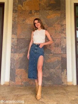 Cider - Denim Solid Split Midi Skirt