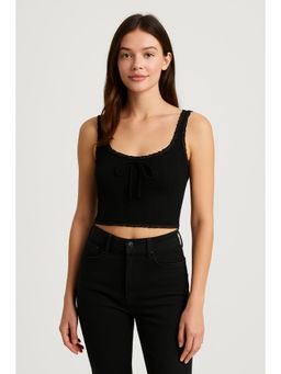 Cider - Solid Lace Trim Bowknot Rib Knit Tank Top