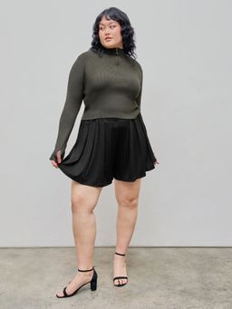 Cider - Solid Elastic Waist Wide Leg Shorts Curve & Plus