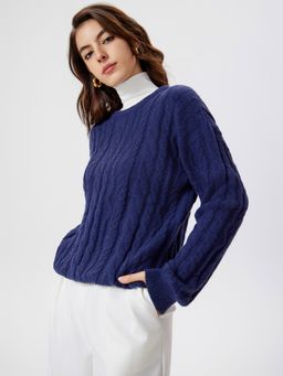 Cider - Cable Knit Round Neckline Long Sleeve Sweater