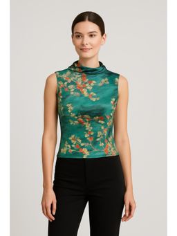 Cider - Velvet Stand Collar Floral Tank Top