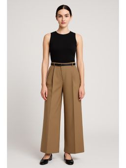 Cider - Mid Waist Belted Pocket Wide Leg Trousers Curve & Plus