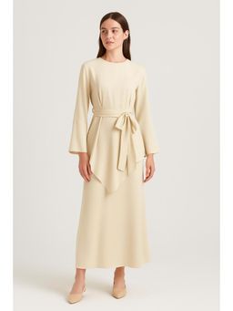 Cider - Round Neck Lace Up Long Sleeve Blouse Top & Maxi Skirt (Set of 2)