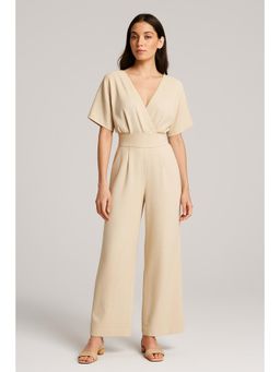 Cider - Linen-Blend V-Neck Solid Corset Middle Sleeve Pocket Jumpsuit