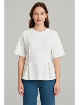 Cider - Round Neck Solid Ruched Short Sleeve Tee