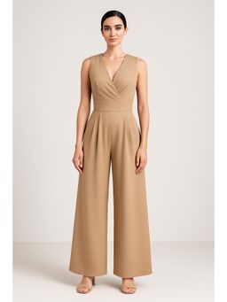 Cider - V-Neck Wrap Zipper Wide Leg Jumpsuit ()