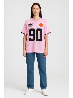 Cider - 90 Satin V-Neck Graphic Short Sleeve Oversized Tee