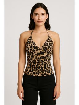 Cider - Halter Neckline Leopard Knotted Cami Top