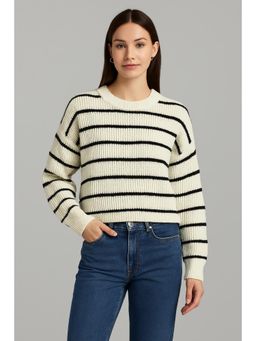 Cider - Striped Knit Round Neckline Long Sleeve Top Curve & Plus