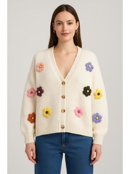 Cider - V-Neck 3D Flower Knitted Cardigan Curve & Plus