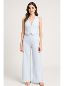 Cider - V Neck Striped Belted Vest with Mid Rise Striped Pocket Straight Leg Trouser (Set of 2)