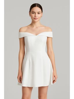 Cider - Broderie Anglaise Cotton Off Shoulder Solid Mini Dress