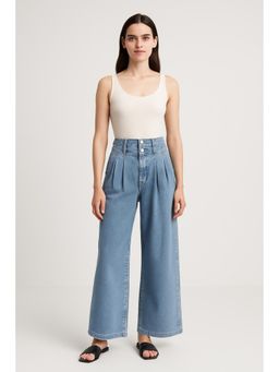 Cider - Double High Rise Solid Button Wide Leg Jeans