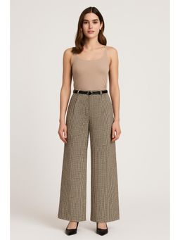 Cider - Middle Waist Geometric Pocket Wide Leg Trousers With Belt