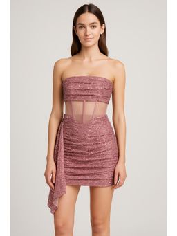Cider - Sequin Ruffle Sheer Tube Dress