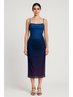 Cider - Mesh Square Neck Gradient Ruched Maxi Dress