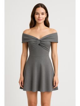 Cider - Knit Off-shoulder Solid Twist Mini Dress