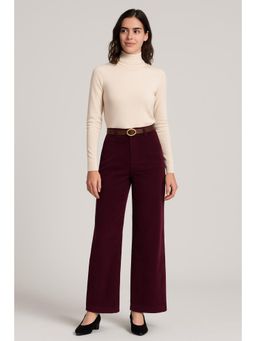 Cider - Corduroy Middle Waist Pocket Straight Leg Trousers With Belt